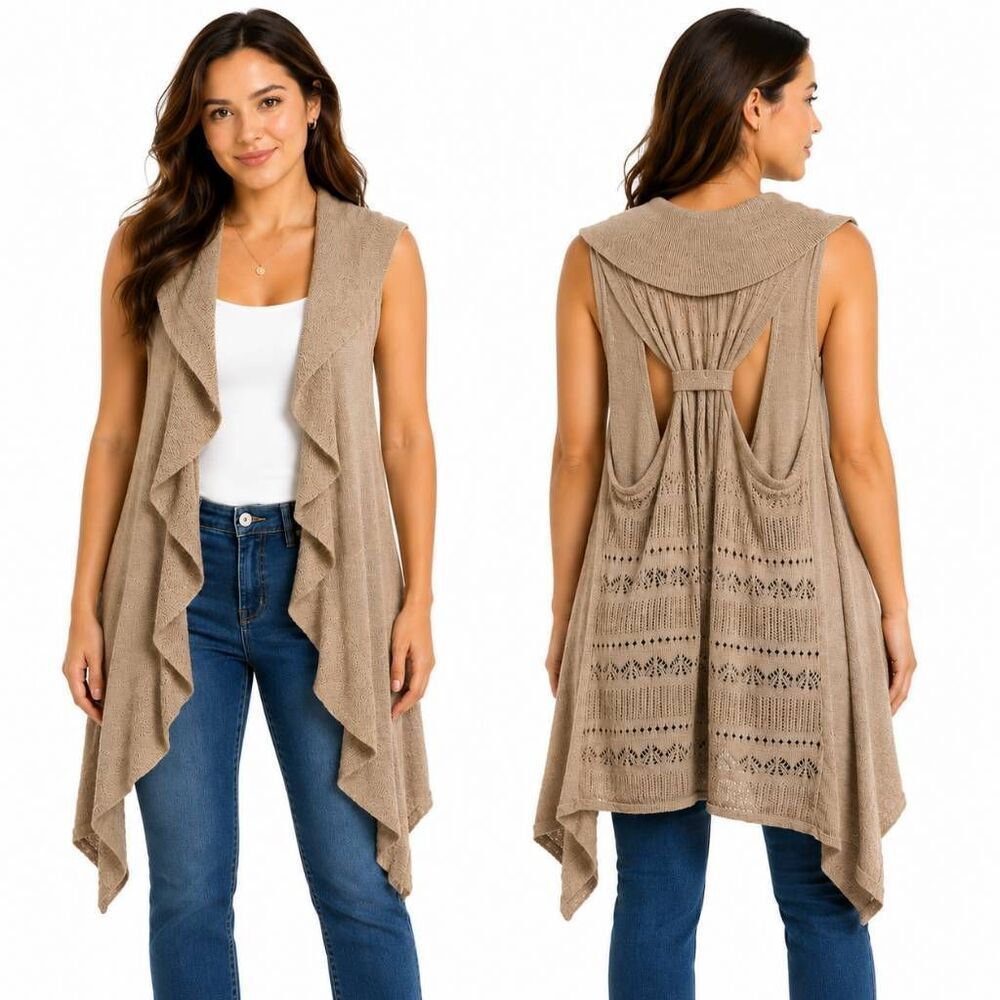 Maurices Brown Knit Draped Cardigan S